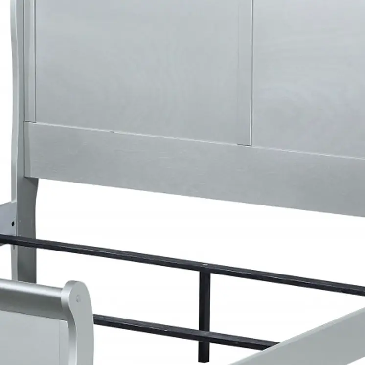 Silver Wood Queen Sleigh Bed Frame