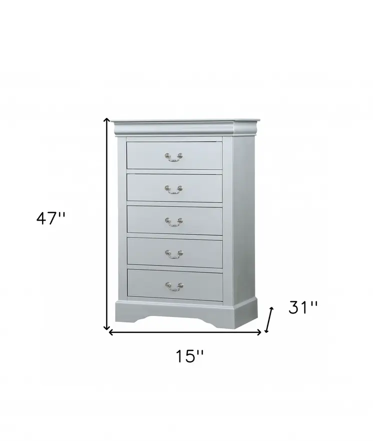 15" White Solid Wood Five Drawer Lingerie Chest