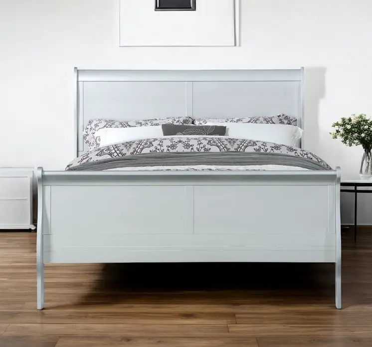Off White Solid Wood Full Bed Frame