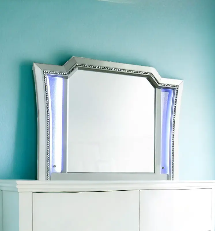 38" Champagne Abstract Wood Framed Mounted Dresser Mirror