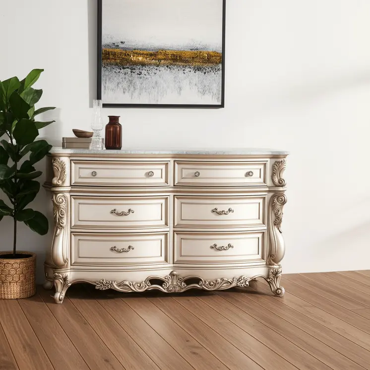 21" Beige Solid Wood Double Dresser