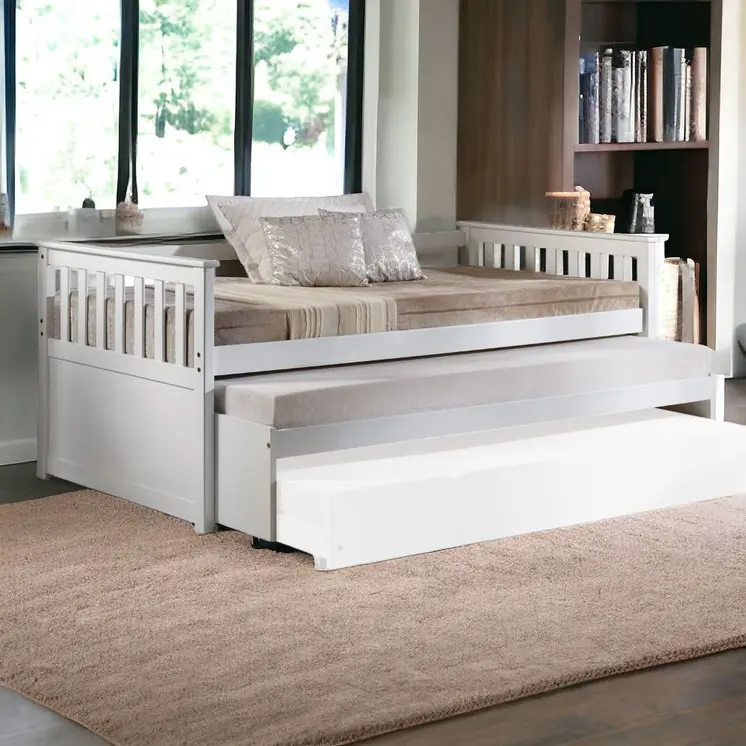 Gray and Brown Wood Twin Bed Frame with Trundle