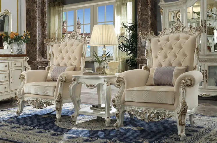 38" Pearl Fabric Striped Tufted Chesterfield Chair And Toss Pillow