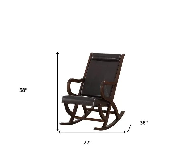Espresso Brown Faux Leather With Walnut Finish Rocking Chair