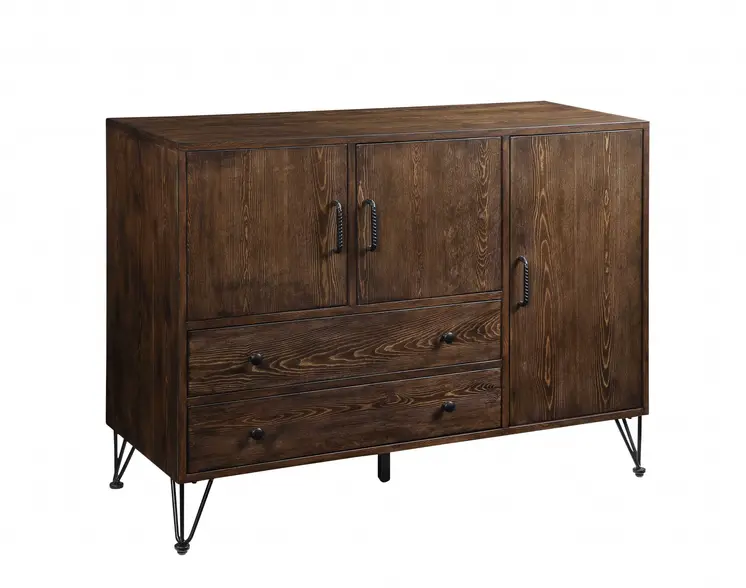 18" X 48" X 36" Walnut Black Metal Wood Server