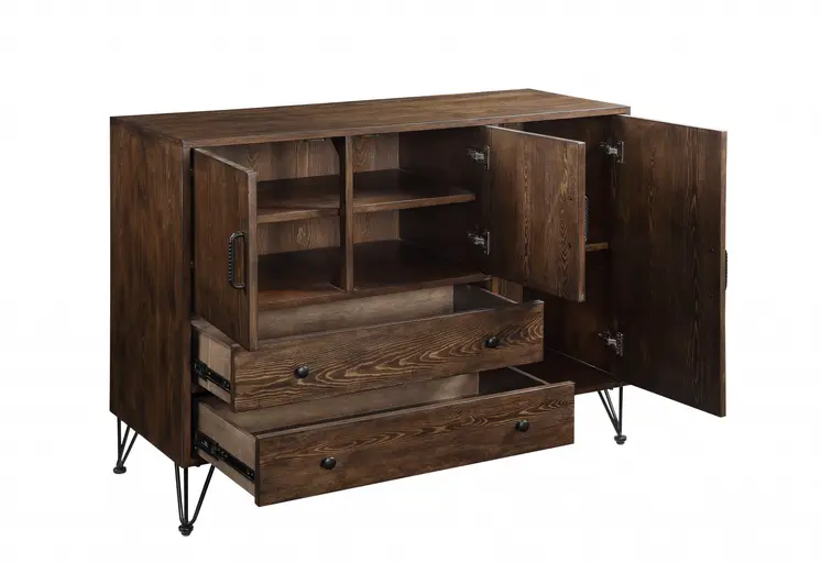 18" X 48" X 36" Walnut Black Metal Wood Server