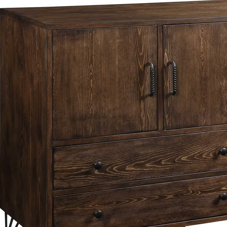 18" X 48" X 36" Walnut Black Metal Wood Server