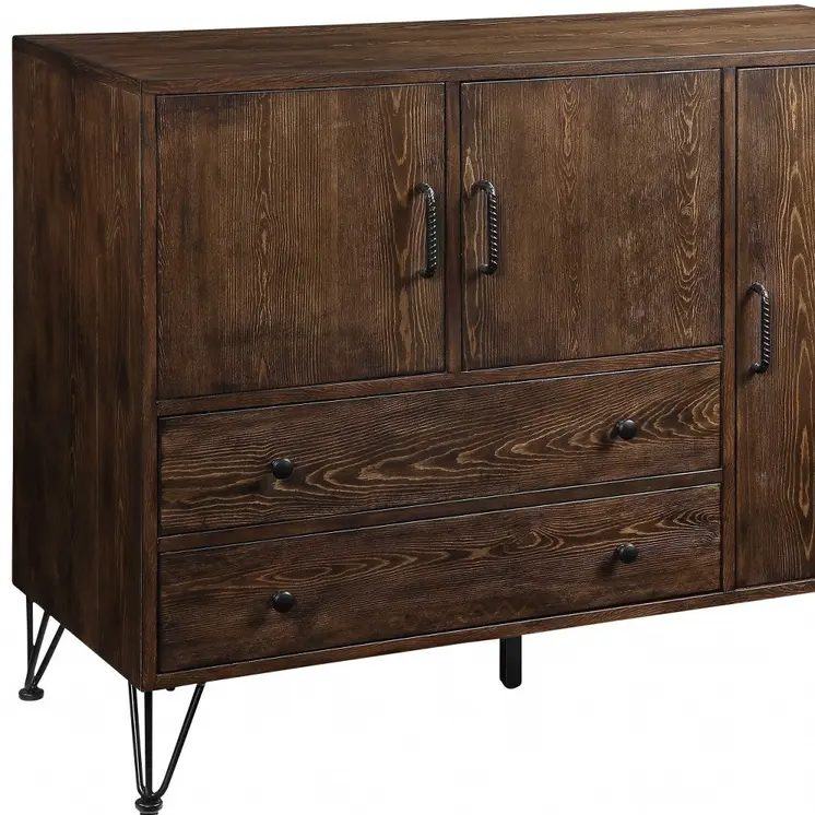 18" X 48" X 36" Walnut Black Metal Wood Server