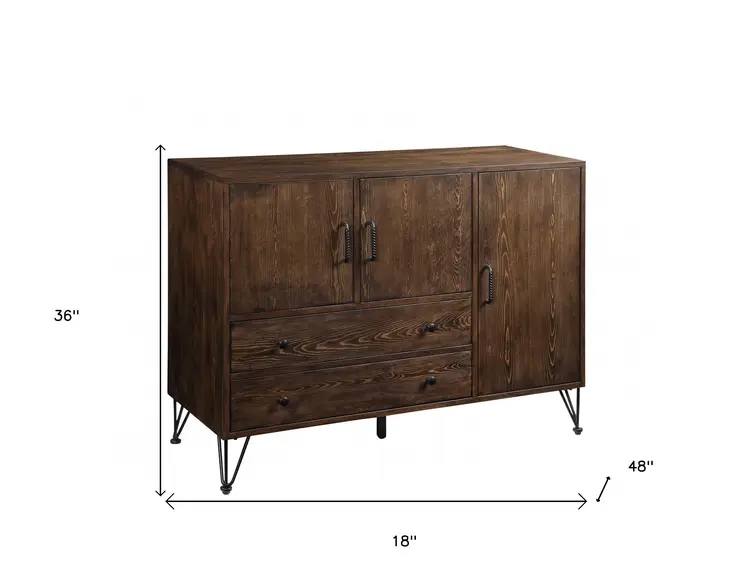18" X 48" X 36" Walnut Black Metal Wood Server
