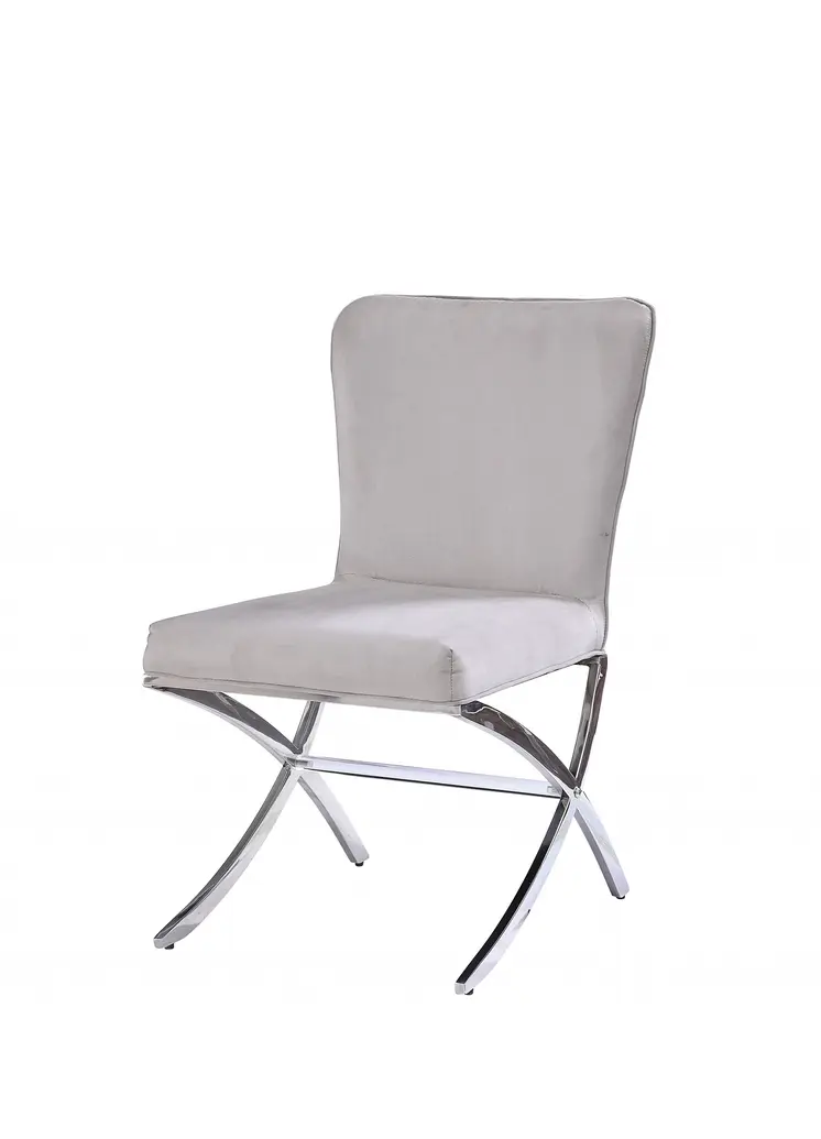 24" Beige and Silver Velvet Parsons Chair