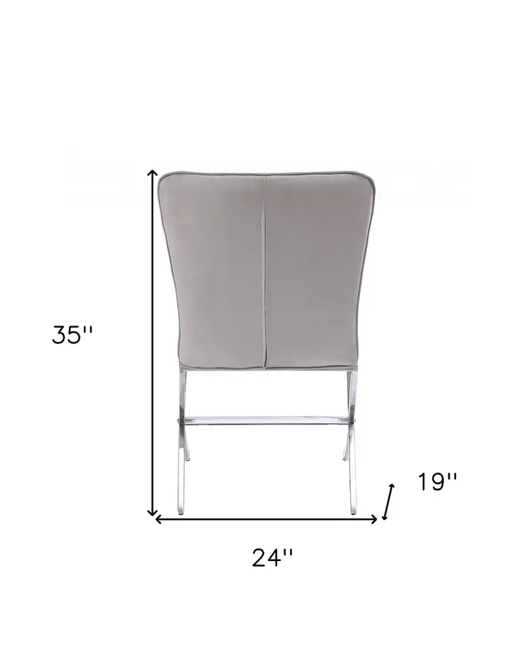 24" Beige and Silver Velvet Parsons Chair