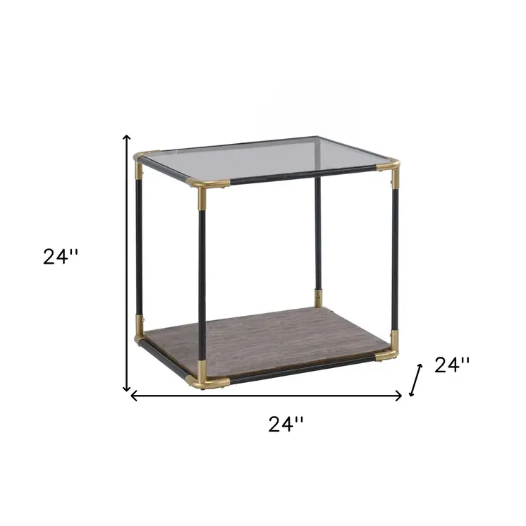 24" Black/Gold And Clear Glass End Table