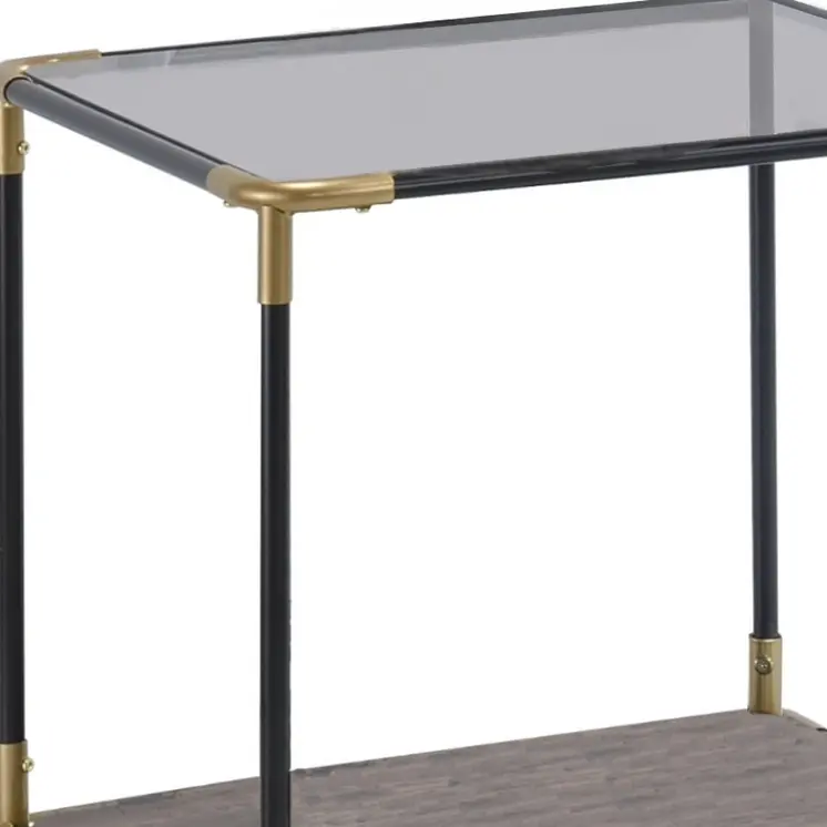 24" Black/Gold And Clear Glass End Table