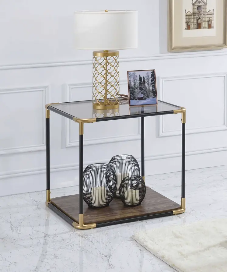 24" Black/Gold And Clear Glass End Table
