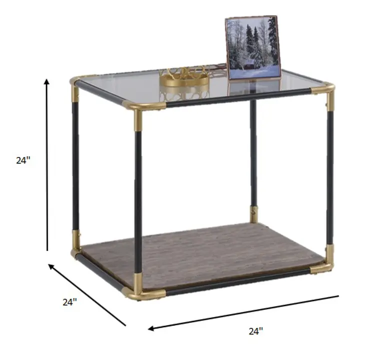24" Black/Gold And Clear Glass End Table