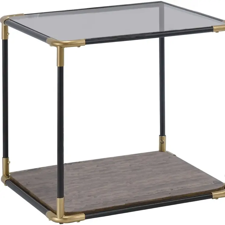 24" Black/Gold And Clear Glass End Table