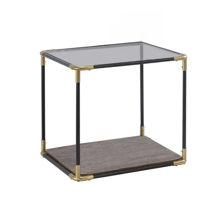 24" Black/Gold And Clear Glass End Table