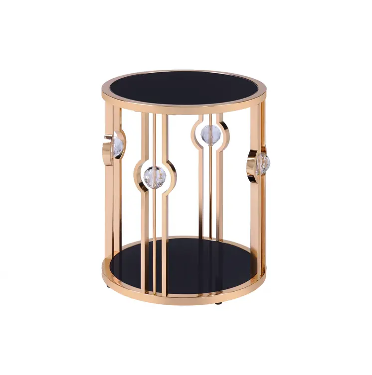 24" Gold And Black Glass Round End Table