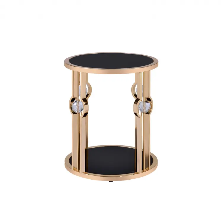 24" Gold And Black Glass Round End Table