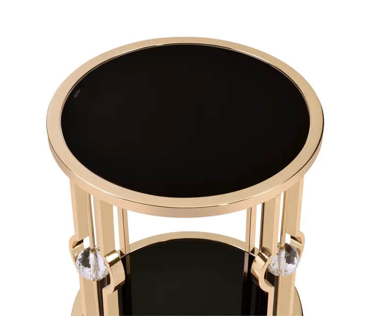 24" Gold And Black Glass Round End Table