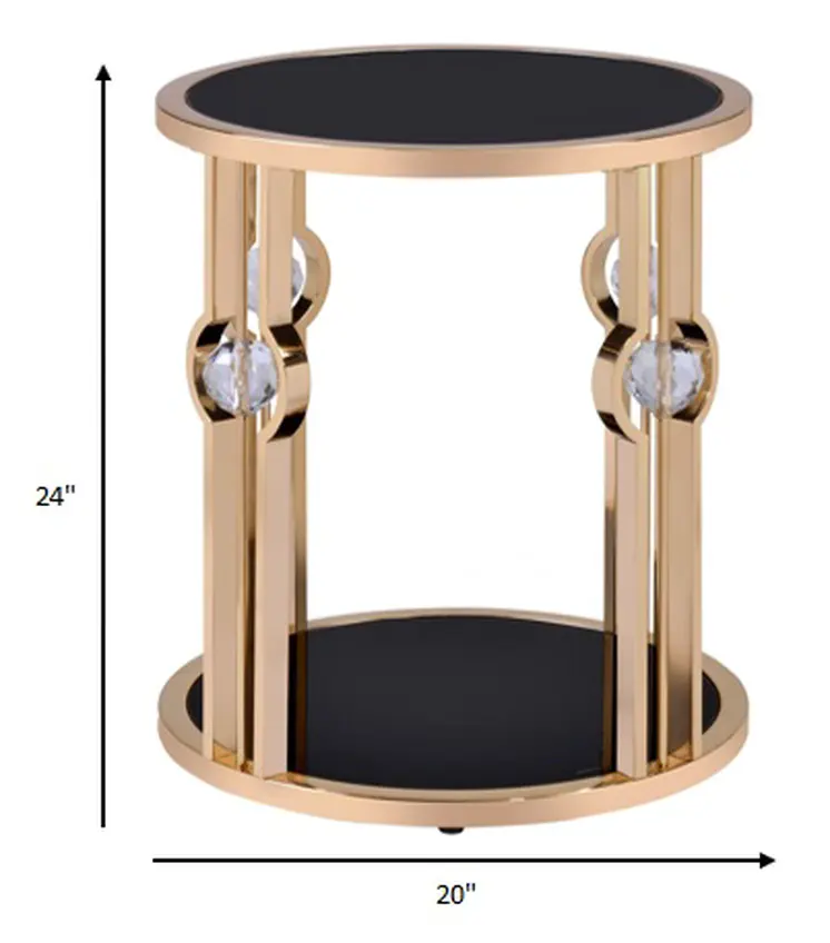 24" Gold And Black Glass Round End Table