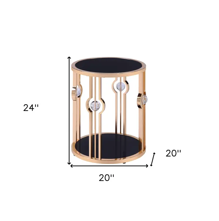 24" Gold And Black Glass Round End Table