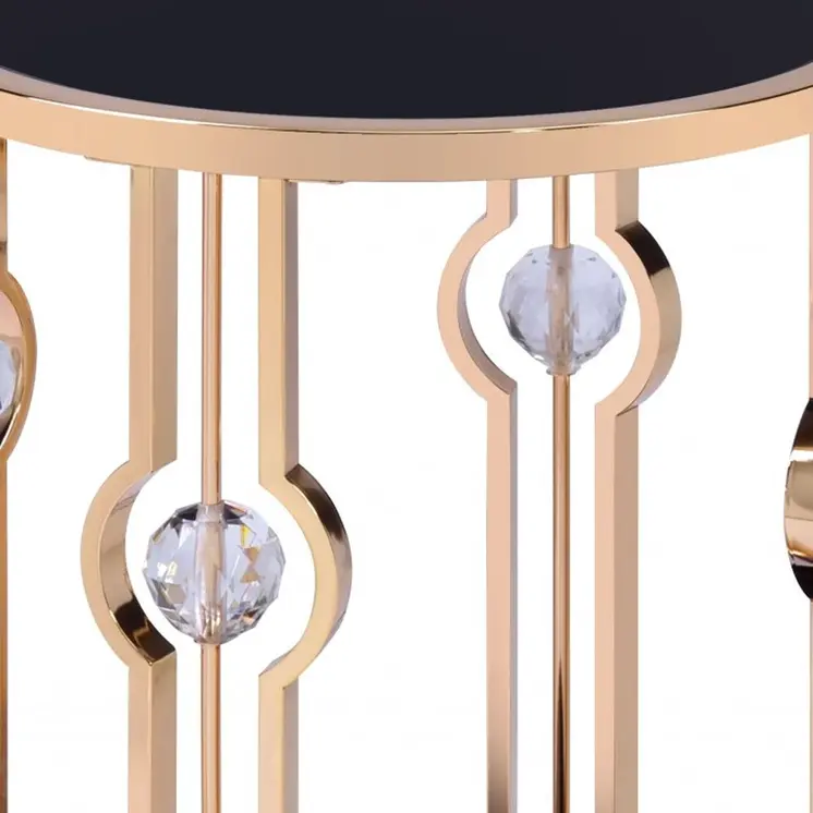 24" Gold And Black Glass Round End Table