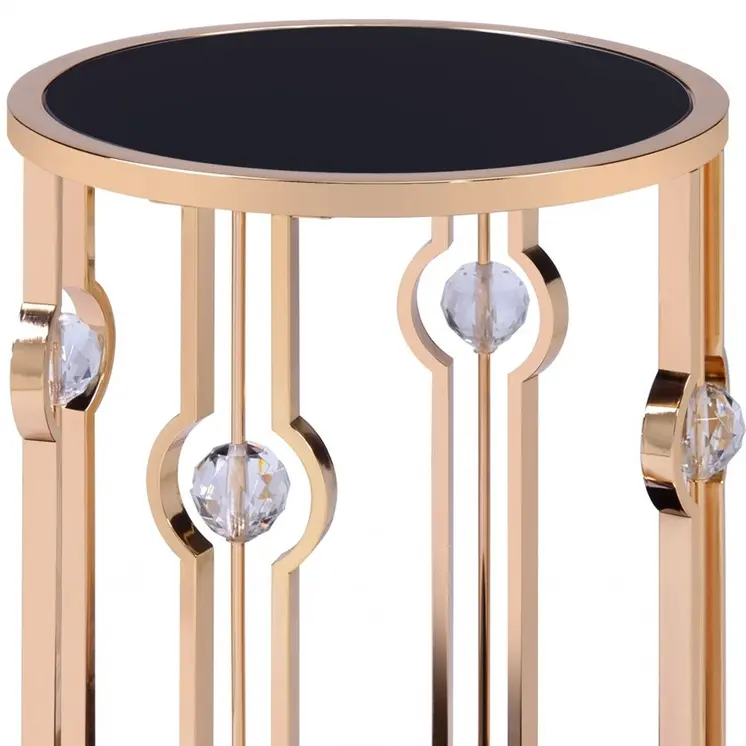 24" Gold And Black Glass Round End Table