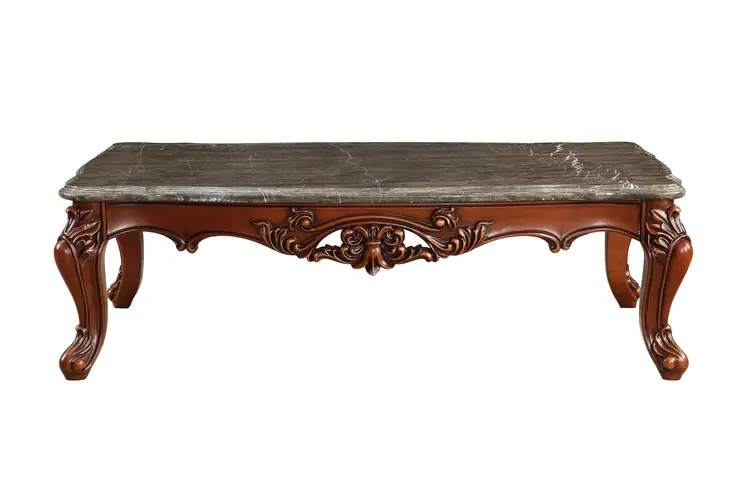 36" Gray and Brown Genuine Marble And Solid Wood Coffee Table