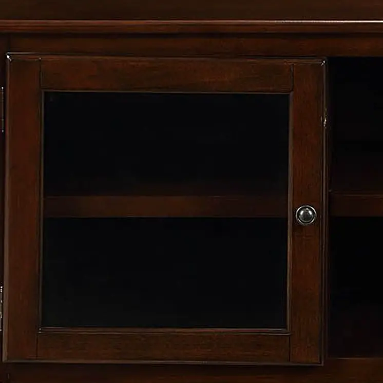 58" Brown Enclosed And Open Storage Wood And Glass TV Stand