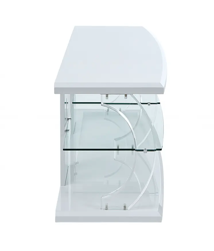 18" X 60" X 22" White Clear Glass Wood Veneer (Melamine) TV Stand (Led)