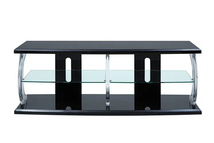 18" X 60" X 22" Black Clear Glass Wood Veneer (Melamine) TV Stand (Led)