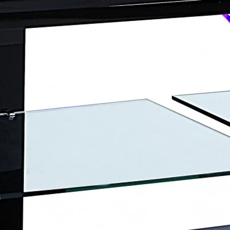 18" X 60" X 22" Black Clear Glass Wood Veneer (Melamine) TV Stand (Led)