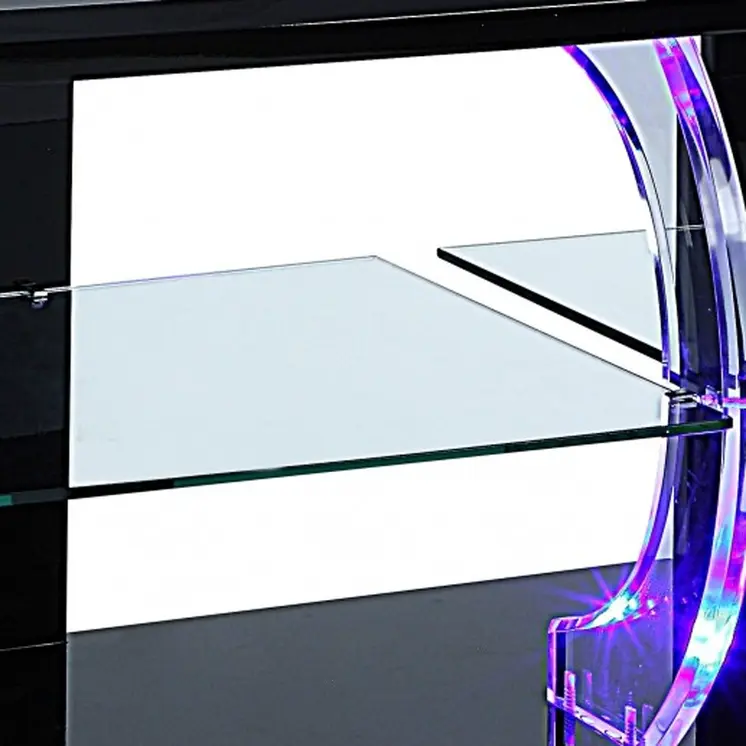 18" X 60" X 22" Black Clear Glass Wood Veneer (Melamine) TV Stand (Led)