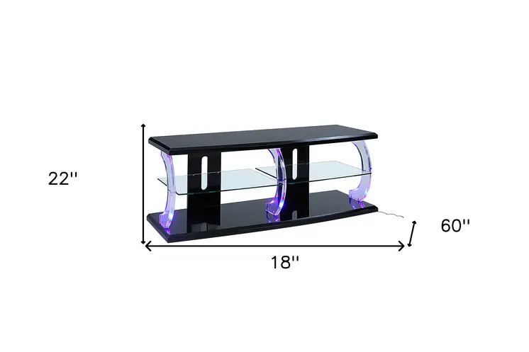 18" X 60" X 22" Black Clear Glass Wood Veneer (Melamine) TV Stand (Led)