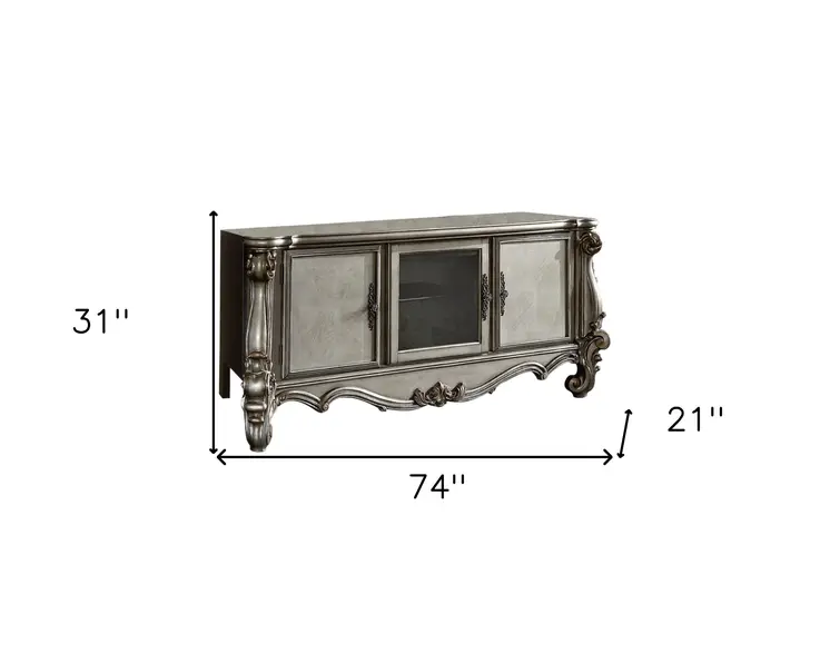 74" Platinum Solid Wood Enclosed and Open Storage TV Stand