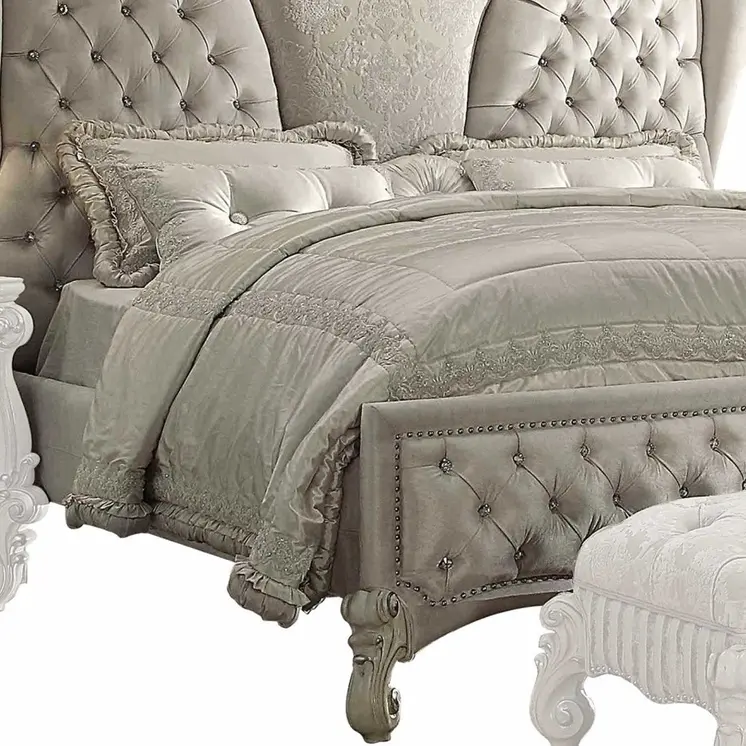 91" X 96" X 75" Ivory Velvet Bone White Upholstery Poly Resin Eastern King Bed