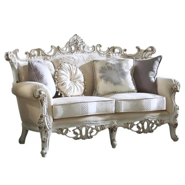 61" Ivory And Silver Damask Chesterfield Loveseat