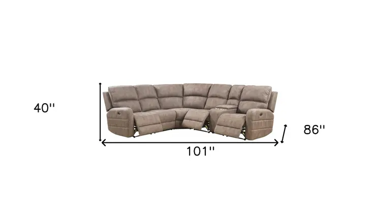 Brown Genuine Leather Power Reclining L Shaped Six Piece Corner Sectional With Console