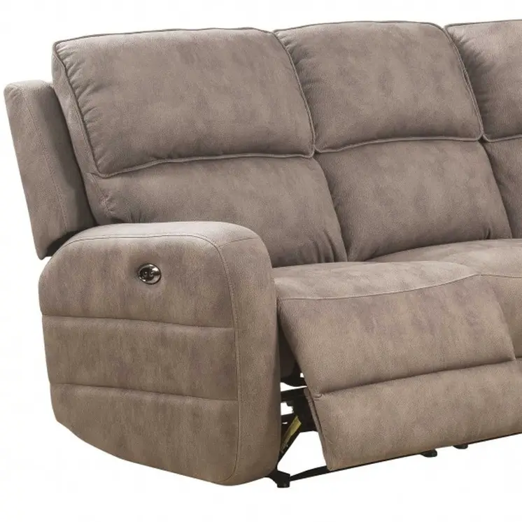 Brown Genuine Leather Power Reclining L Shaped Six Piece Corner Sectional With Console