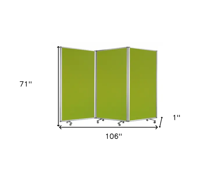71" Green Iron Folding Three Panel Screen Room Divider
