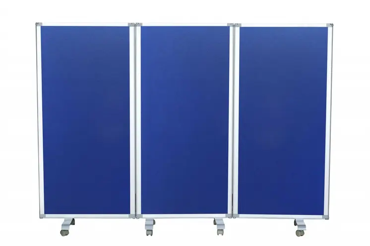 71" Blue Iron Folding Three Panel Screen Room Divider