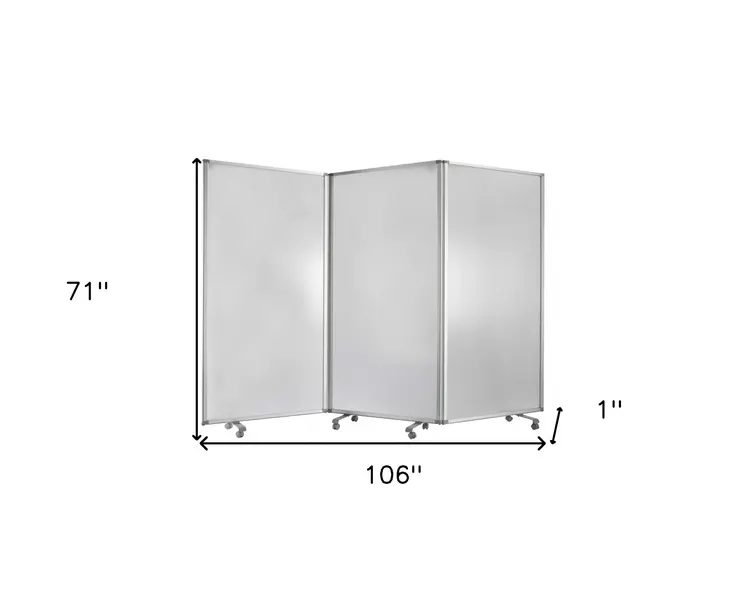 71" White Iron Folding Three Panel Screen Room Divider