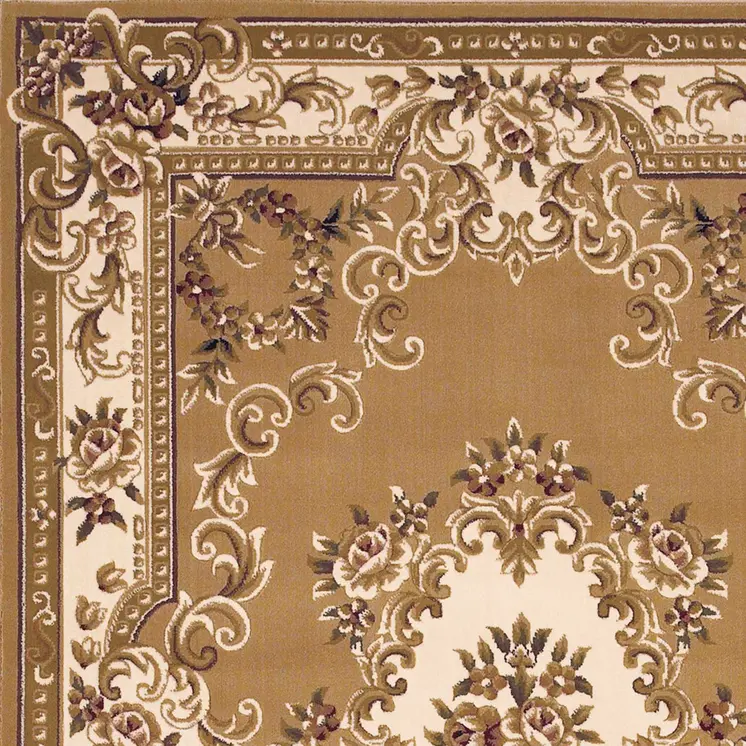 8' X 11' Beige And Ivory Floral Medallion Area Rug