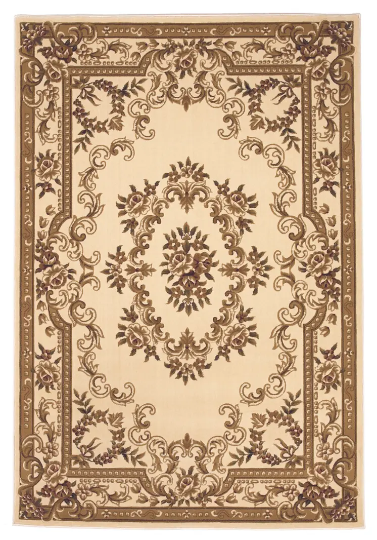 8' X 11' Ivory And Brown Floral Medallion Area Rug