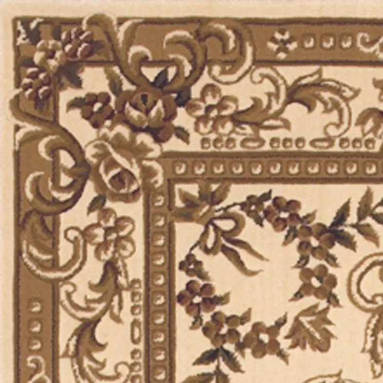 8' X 11' Ivory And Brown Floral Medallion Area Rug