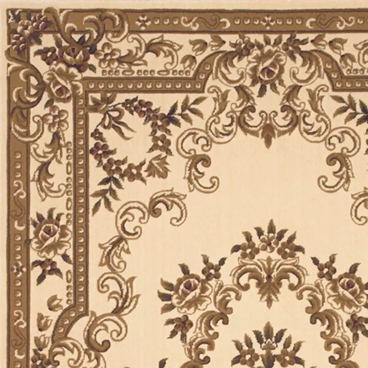 8' X 11' Ivory And Brown Floral Medallion Area Rug
