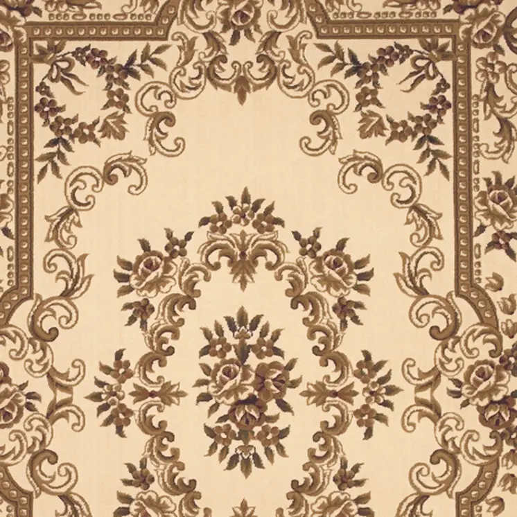 8' X 11' Ivory And Brown Floral Medallion Area Rug