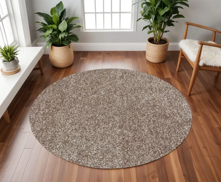 8' Beige Heather Round Indoor Shag Rug