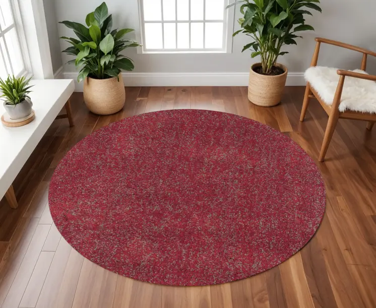 8' Round  Polyester Red Heather Area Rug